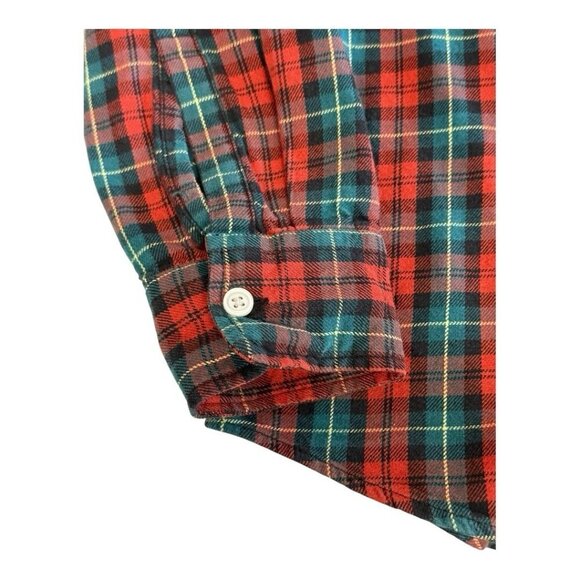 Topman Mens Flannel Plaid Button Up Shirt~Size Medium~Red Green Long Sleeve - Picture 4 of 7